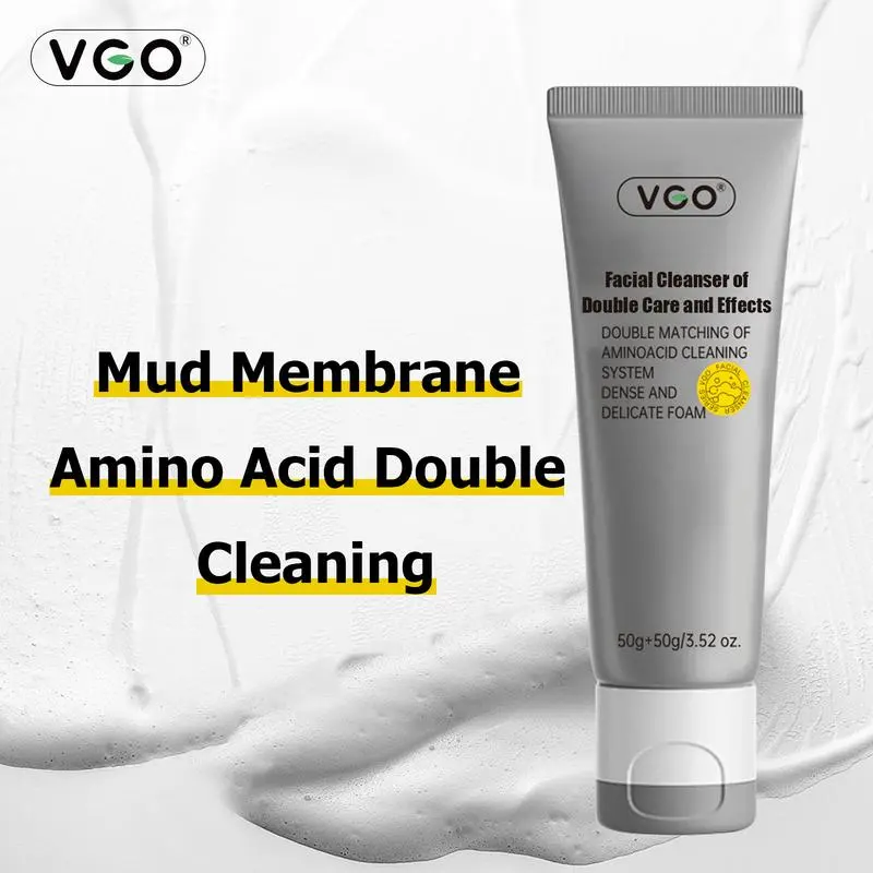 VGO Double Care Activated Charcoal & Coconut Foam Cleanser, Gentle Hydrating Daily Care for All Skin Types including Sensitive, 50g, Moisturizer