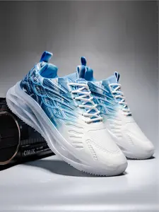 Men's White-Gray Plus Size Breathable Mesh Air Cushion Running Shoes, Breathable Running Sneakers, Sport Style, Breathable Mesh + Full-Length Air Cushion + Non-Slip Sole, Ideal for Daily Outfits & Sports