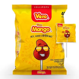 Vero Mango, Chili Covered Mango Flavored Lollipops, 40 Pieces