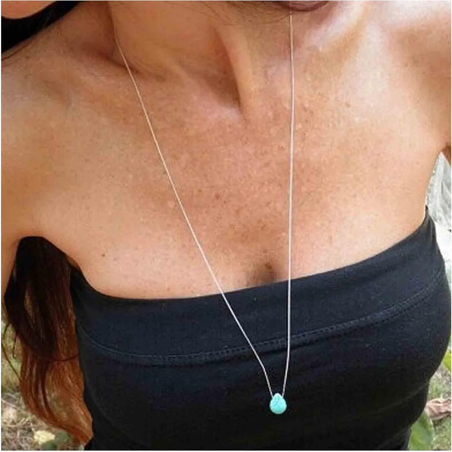 Boho Long Turquoise Necklace Silver Teardrop Turquoise Necklace Blue Turquoise Pendant Necklace Vintage Long Pendant Chain Necklaces Jewelry for Women