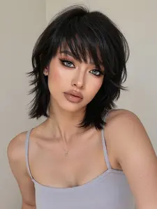 Fashionable New Short Black Wigs with Bangs, Straight Bob Wigs for Women, Suitable for Ordinary Work, Life, Dance Parties and All Occasions