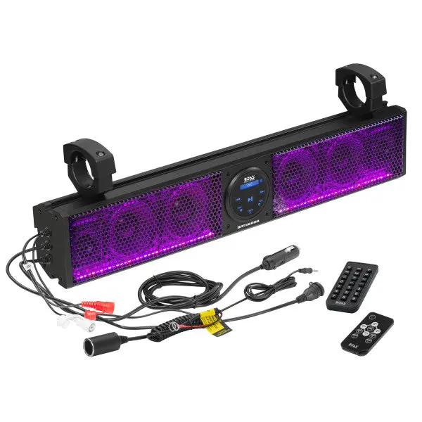 Boss Audio BRT26RGB 26" ATV/UTV Weatherproof Soundbar Speaker - Amplifier, Auxiliary Input, Wireless Bluetooth, USB, RGB Lights, MP3 Compatibility, Remote Control, Charging, Aluminium Construction, Smartphone Connectivity, Auxillary Input