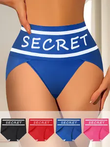 QUASTI 4 Piece High Waist Women's Fashion Briefs Set, Hip Lifting Sports Panties With Waistband Letter Design, Mix Colors High Elasticity Breathable Comfortable Soft Underwear, Anti Roll Edge Basic Women's Panty, S-XXL SpringStatements