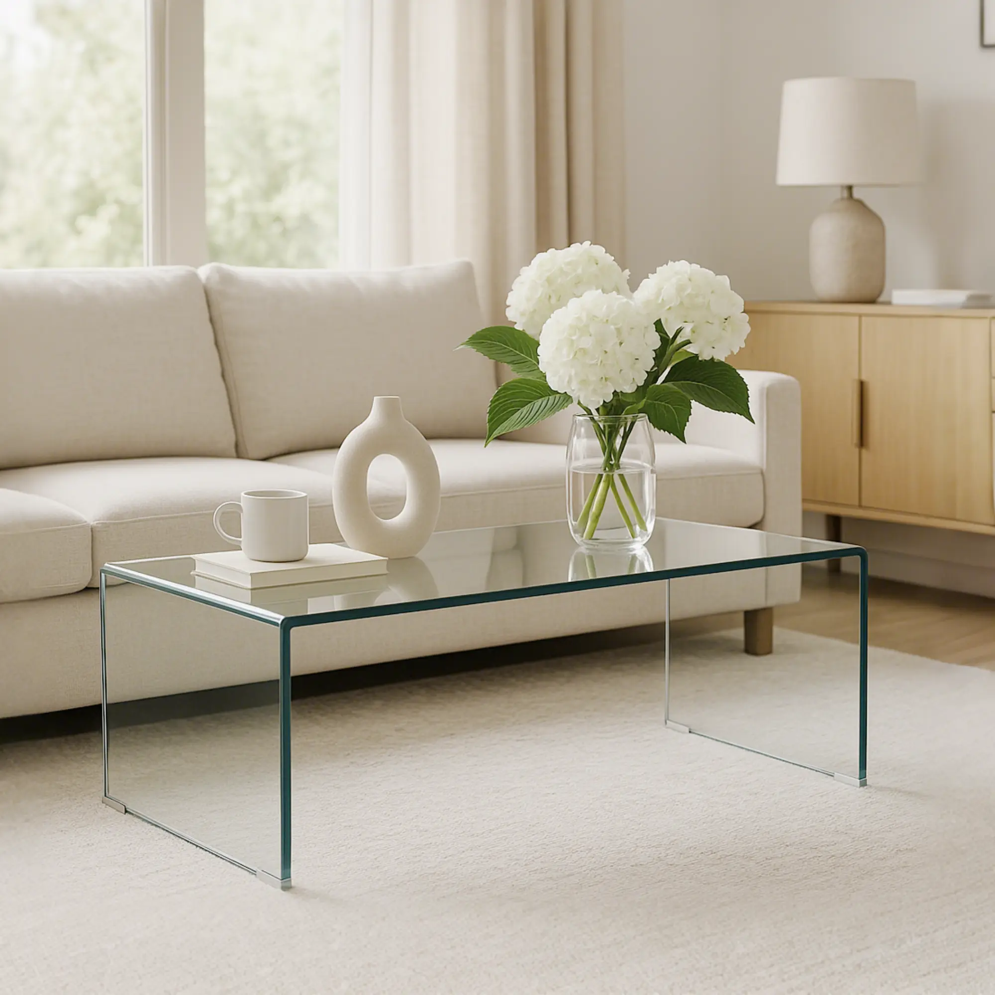 Sleek Transparent Tempered Glass Coffee Table, No Assembly Required, Anti-Slip Pads & Easy Clean for Home