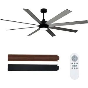 72" Modern Ceiling Fan with Lights – 8-Blade Quiet DC Motor, 6-Speed Remote, 3CCT Adjustable, Timer, Indoor/Outdoor
