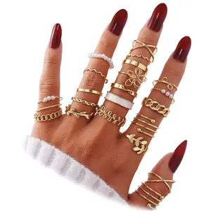 Gold Knuckle Rings Set for Women – Vintage Stackable Midi Joint Rings with Cubic Zirconia Crystal Dainty Jewelry