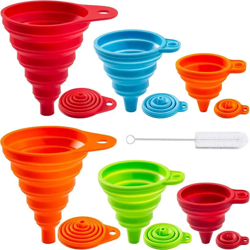 6 Pack Kitchen Funnel Set - Food Grade Silicone Collapsible Funnel, Funnels for Kitchen Use Filling Bottles, Daily Cooking, and Water or Powder Transfer. (Multicolor)