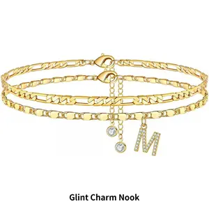 Women's layered letter anklet set, exquisite chain letter pendant anklet, hypoallergenic A-Z letter gift, suitable for girls, fashionable and adjustable size, waterproof clothing accessory