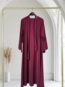 Ayesha's Collection Essential Dubai Abaya Burgundy Machine Washable with Belt Included Modern Design for Modest Wardrobe