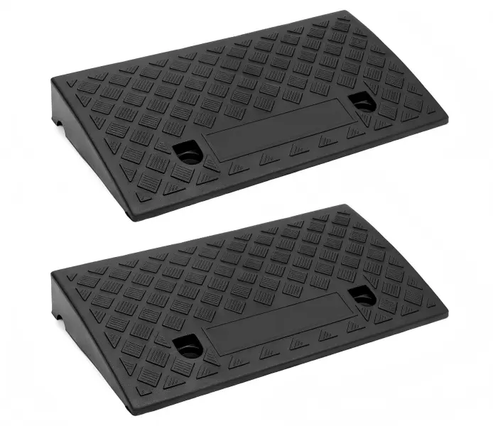 2-Pack High-Strength PVC Plastic Rubber Curb Ramps, 2.6" Rise Heavy-Duty Driveway Threshold Ramps for Driveways (Concrete/Asphalt), 2200 Lbs Load Capacity, Non-Slip Surface for Cars, Wheelchairs, Bikes (Bike Racks Compatible), 19.7"x10.6"x2.6" Pallet