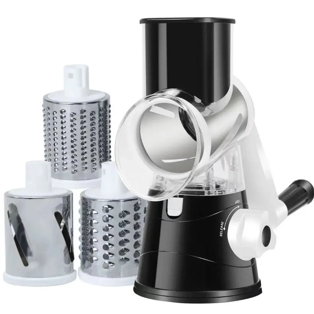 Rotary Vegetable Slicer & Cheese Grater — 3 Stainless Steel Drums