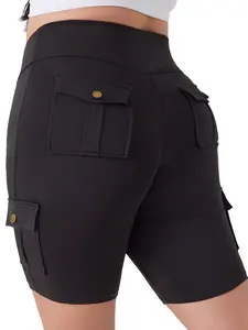 Women's High Waist Elastic Yoga Shorts, Multi-Pocket Slim Fit Sportswear, Plus Size 1xl-5xl Ladies' Comfortable Gym Wear