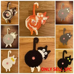 Cat Butt Knitted Coaster | Creative Design | Multiple Patterns | Knitted Coaster | Birthday Gift | Photo Prop | Tableware | Table Mats