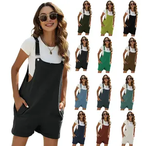Naeduo Women's Cotton Linen Short Overalls | 2026 Coastal Cowgirl Summer Must-Have | Adjustable Bib Straps Giant Pockets | Cottagecore Workwear & Beachside Errands Black Casual