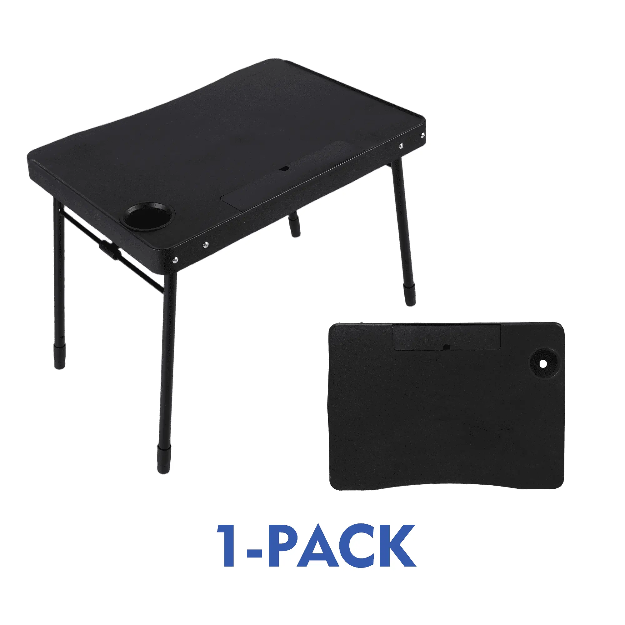 Portable Adjustable Personal Table with Cup Holder and Tablet Holder, 27.95 in Steel and Plastic Folding Table for Small Spaces, Offices and Events