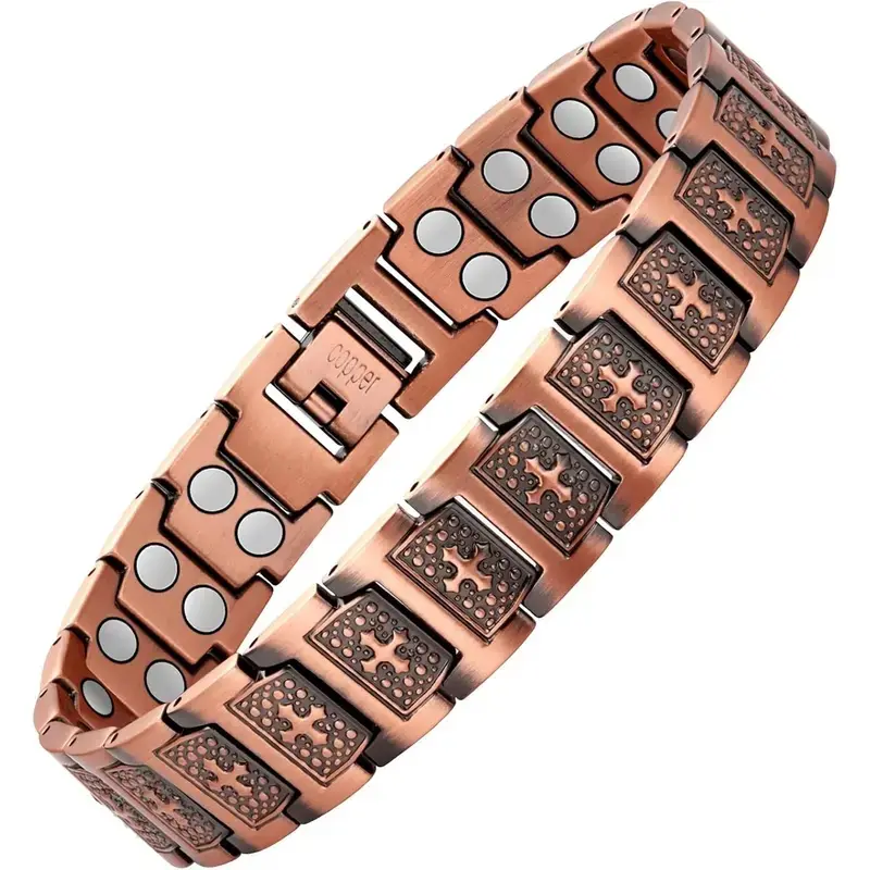 99.9%pure copper, magnetic cross with 3500 Gauss magnets, adjustable with an adjuster included, hypoallergenic for wellness and health, suitable for gifting to yourself, your loved one, and father, a strong bracelet for men, magnetic field therapy jewelry