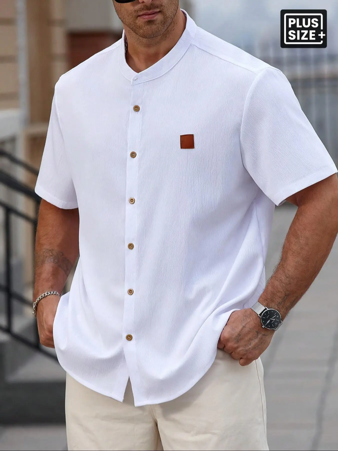 [Plus Size] Solid Color Plain Short Sleeve Long Button Up Shirt, Casual Fashion Shirt, Casual Button Front, Regular Fit Fitted Casual Comfy Top for Summer, Men's Clothes for Daily Wear, Pajama, Pjs, Loungewear, Menswear