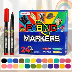 12/24-Color Permanent Fabric Markers for Clothes, Non Toxic Waterproof Paint Pens for T-Shirt Canvas Shoes Tote Bags, Non-Fading Textile Markers for Kids Adults DIY Craft