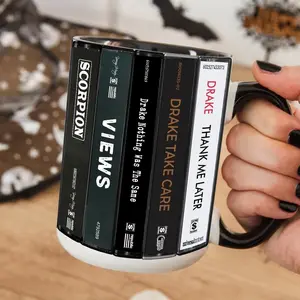 Drake Hip Hop Cassette Mug, Retro Album Spines Coffee Cup, Canadian Rapper Fan Gift, OVO Style Music Decor