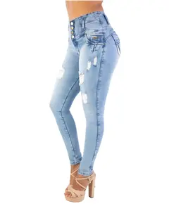 BUTT LIFTING LIGHT BLUE DISTRESSED SKINNY JEANS TK569