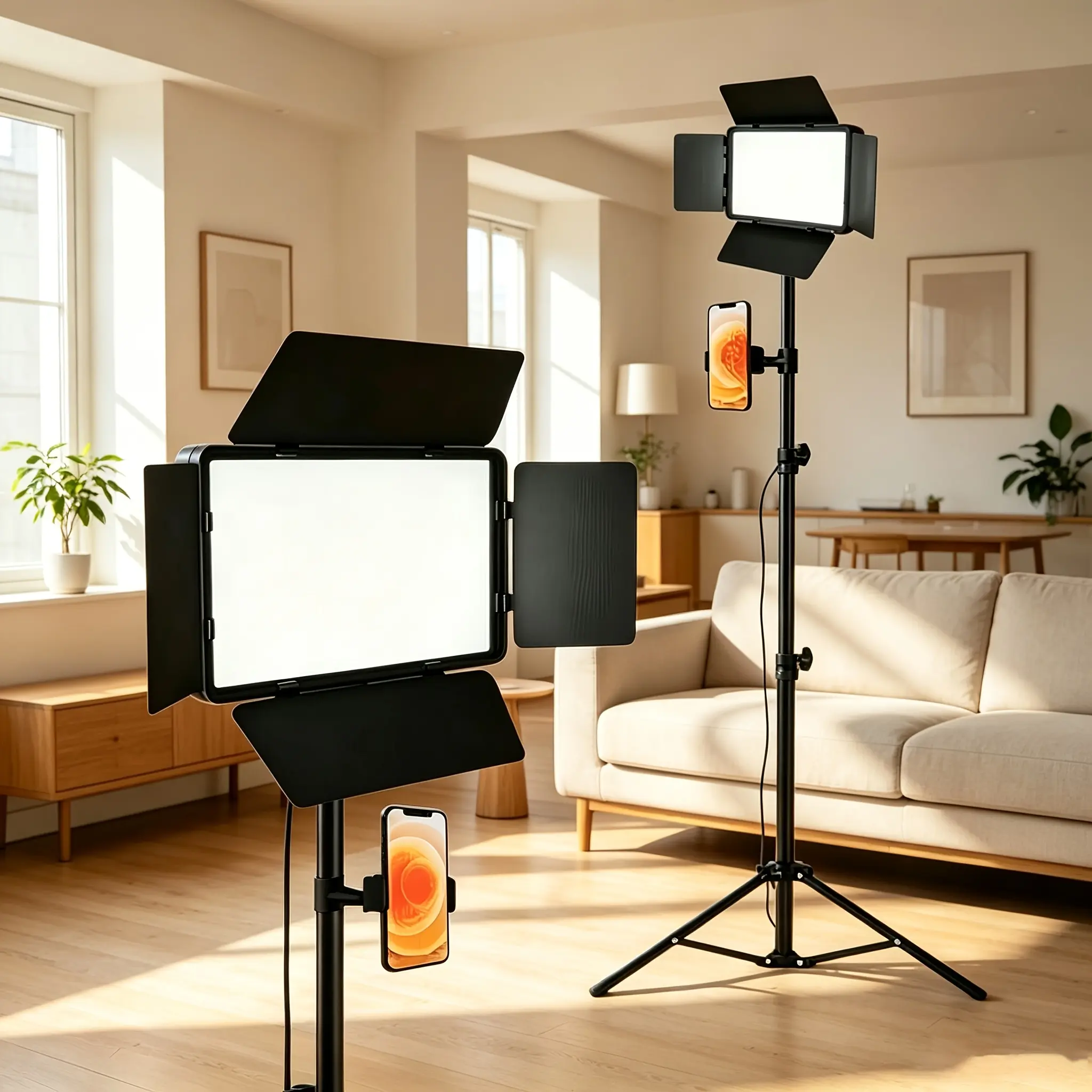 Studio Lighting Kit with Tripod Stand, Adjustable 3 Color LED Video Light, USB Powered Photography Fill Light with Phone Holder, Soft Lighting for Video Recording, Live Streaming, Makeup Tutorials, Product Photos and Home Studio Setups