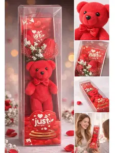 Mini Teddy Bear Gift Box with Plush Bear & Artificial Roses Romantic Surprise for Valentine's Day Weddings Birthdays, Mother’s Day,  Anniversaries & Special Moments Durable Plastic Non-Toxic