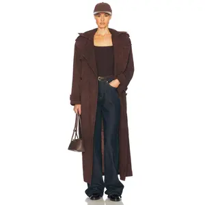 Helsa Suede Trench Coat in Saddle Brown