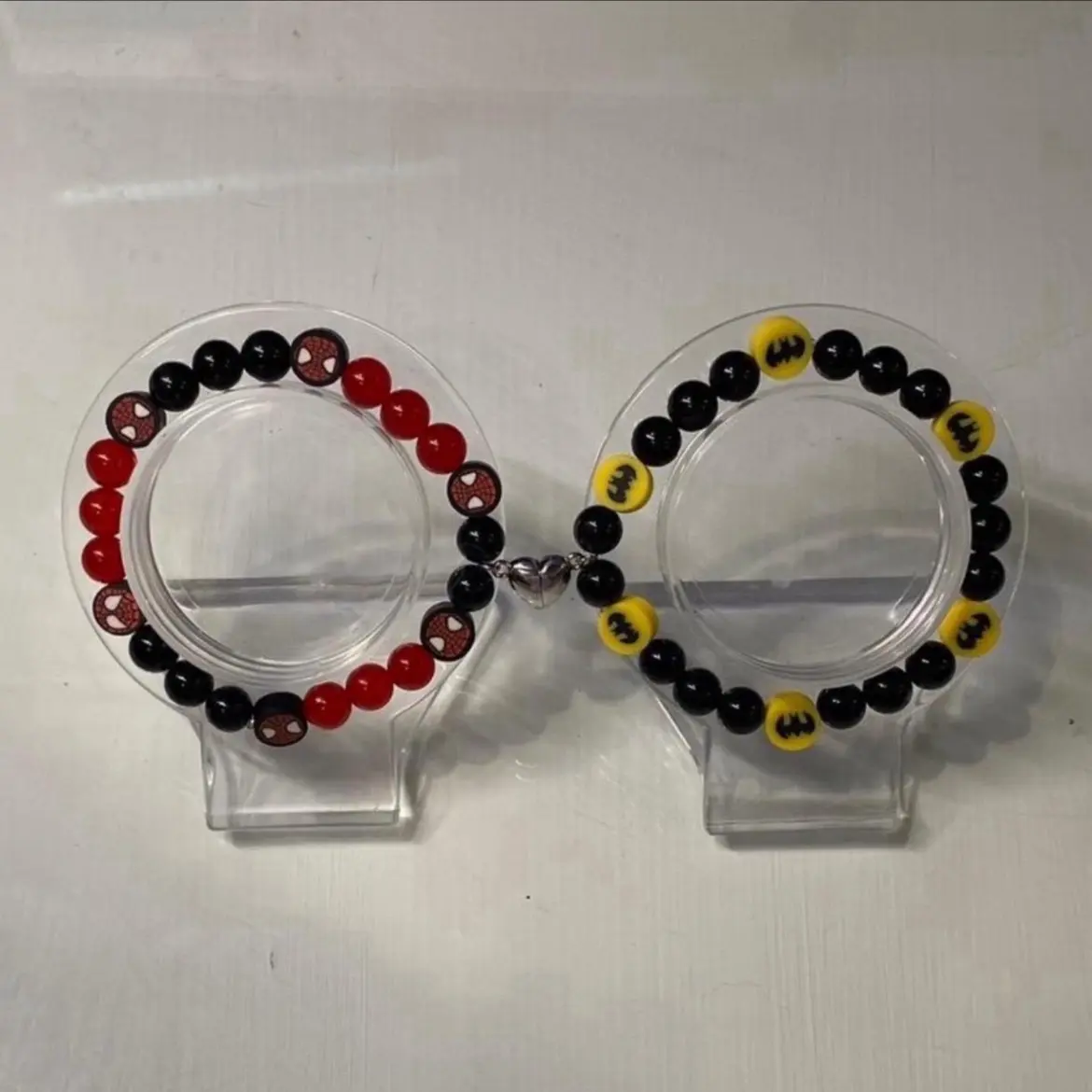 Superhero character action matching beaded bracelets