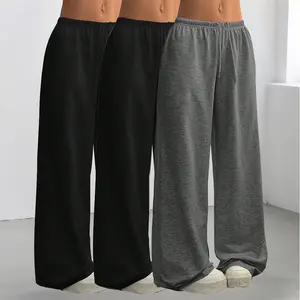 [Solid Color] 3pcs Oversized Sports Pants Loose Lounge Pants Black & Gray Pants Streetwear Pants Women Outfits Casual Pants Daily Wear Pants Bottoms