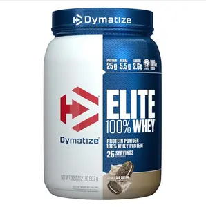 Dymatize Elite 100% Whey Protein Powder, Cookies & Cream, 25g of Protein, 5.5g BCAAs, Less Than 140 Cal., Gluten Free, 3g Carb, 2g Sugar, 3g Fat (25 Servings)