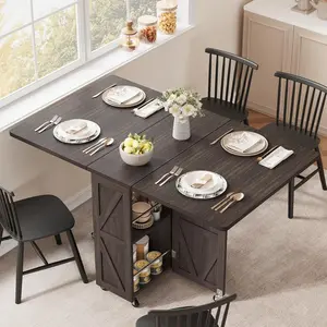 Jocoevol Folding Dining Table for 4 with Storage Drawer, Kitchen & Dining Room Tables, Space Saving Rectangle Drop Leaf Gateleg Collapsible Tables for Small Spaces,Dark Walnut