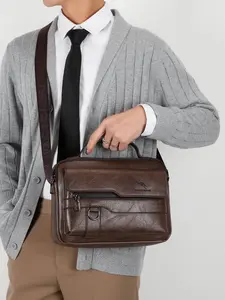 1pc Men's single shoulder crossbody bag with solid color zipper closure, business style PU waterproof, wear-resistant, practical, versatile, Durable pouch, suitable for daily commuting, dining, dating