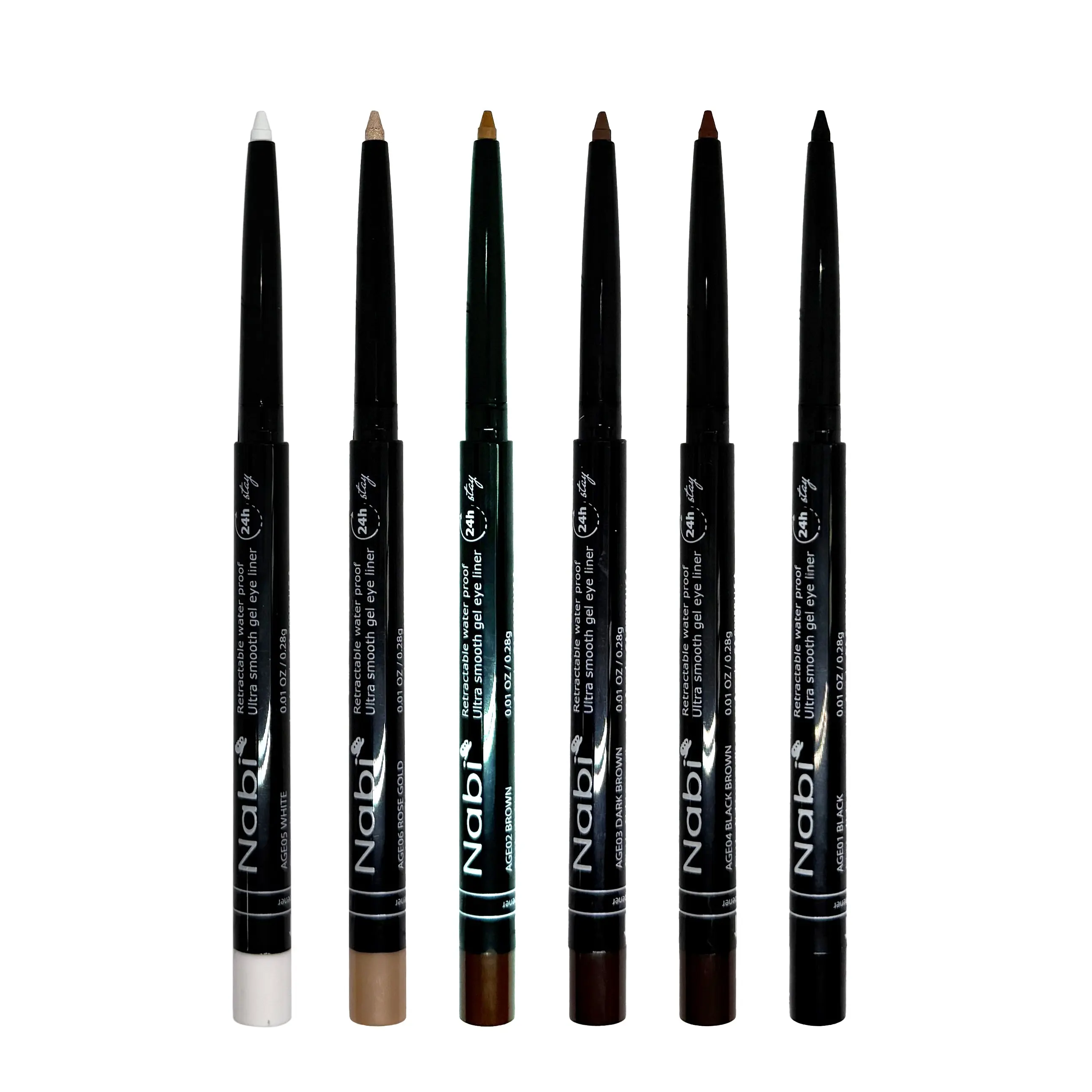 24 Hour Stay Retractable Waterproof Ultra Smooth Gel Eyeliner Pencils by Nabi