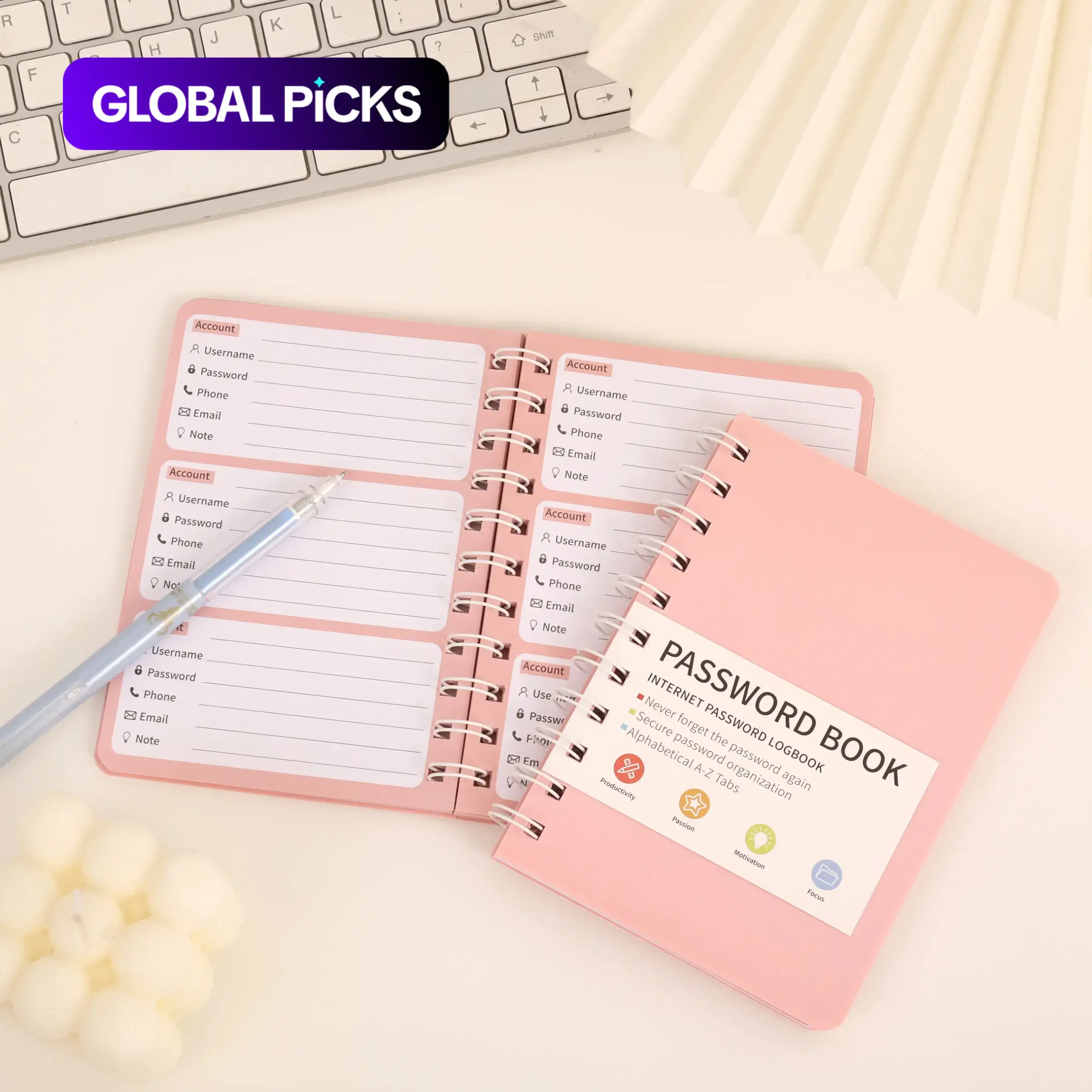 Portable Password Book, Spiral-Bound Password Organizer Notebook with Index Stickers, Stationery Supplies #GLOBAL PICKS