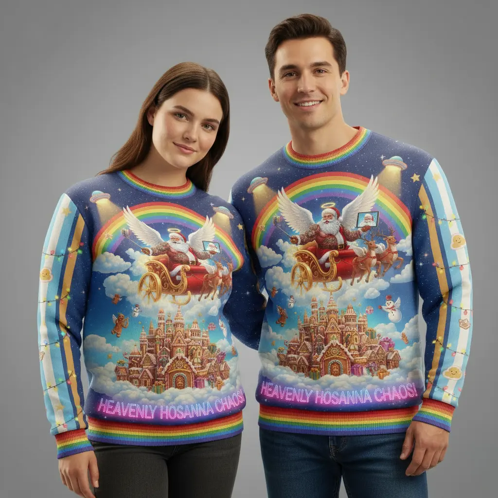 Divine Kingdom Mayhem – Angel Santa’s Celestial Holiday Ugly Sweater