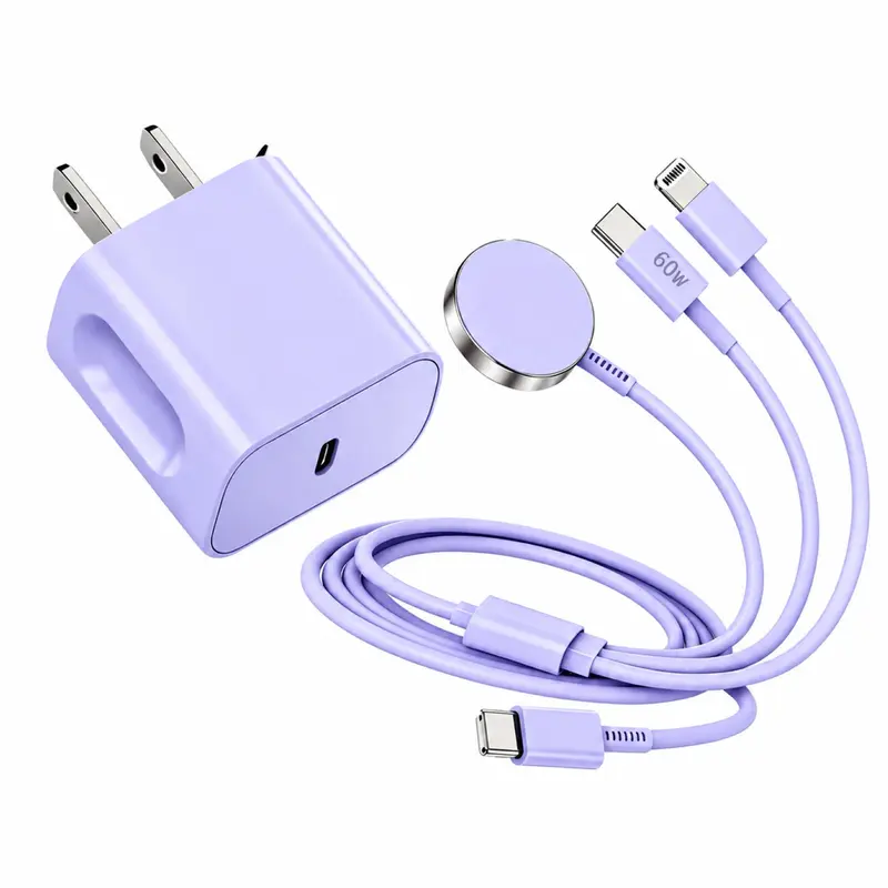 SANPRIO 3-in-1 Magnetic Tip Fast Charging Cable, 6ft USB Type-C Cord with iPhone-Compatible Adapters for iPhone 16/15/14/13/12/11 & Smart Watch Ultra/SE/Series 10-3, 6Ft Long