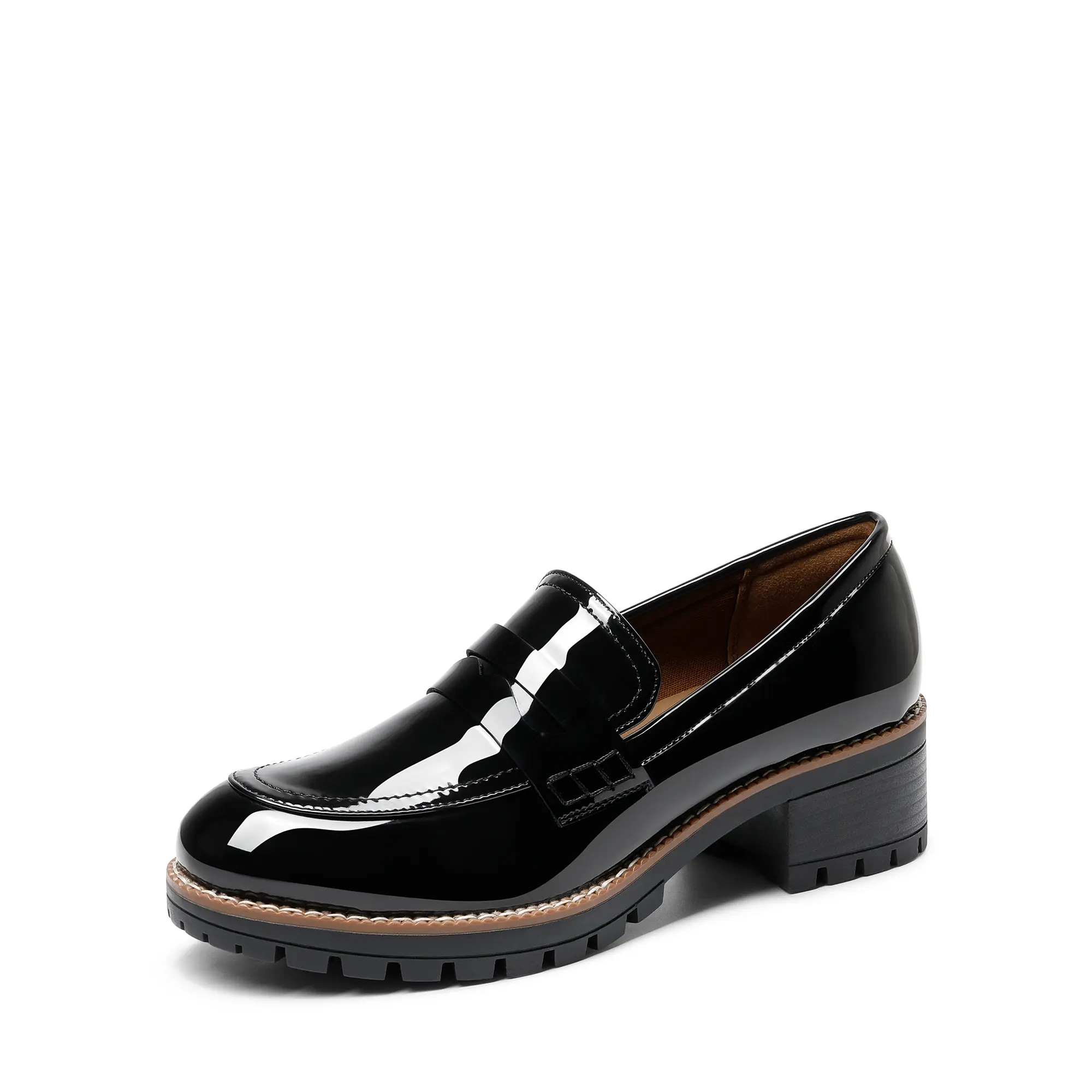 DREAM PAIRS Women's Synthetic Breathable Closed-Toe Chunky Heel Slip-On Loafers - Black PU Walking Shoes, Black Sole, Comfortable Mid-Heel Chic Classic Casual Summer Shoes, Footwear, Comfortable Heels