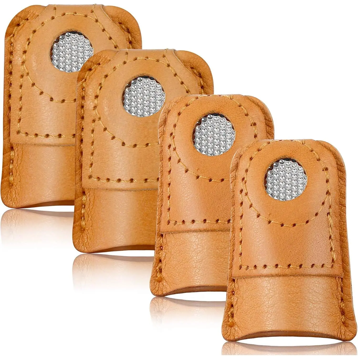 4 count Leather Thimbles for Hand Sewing Quilting, Leather Finger Protectors Finger Guard Pin  Knitting Craft Accessories DIY Sewing Tools, 2 Sizes