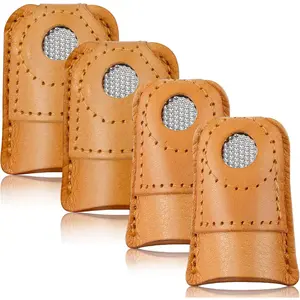 4 count Leather Thimbles for Hand Sewing Quilting, Leather Finger Protectors Finger Guard Pin  Knitting Craft Accessories DIY Sewing Tools, 2 Sizes