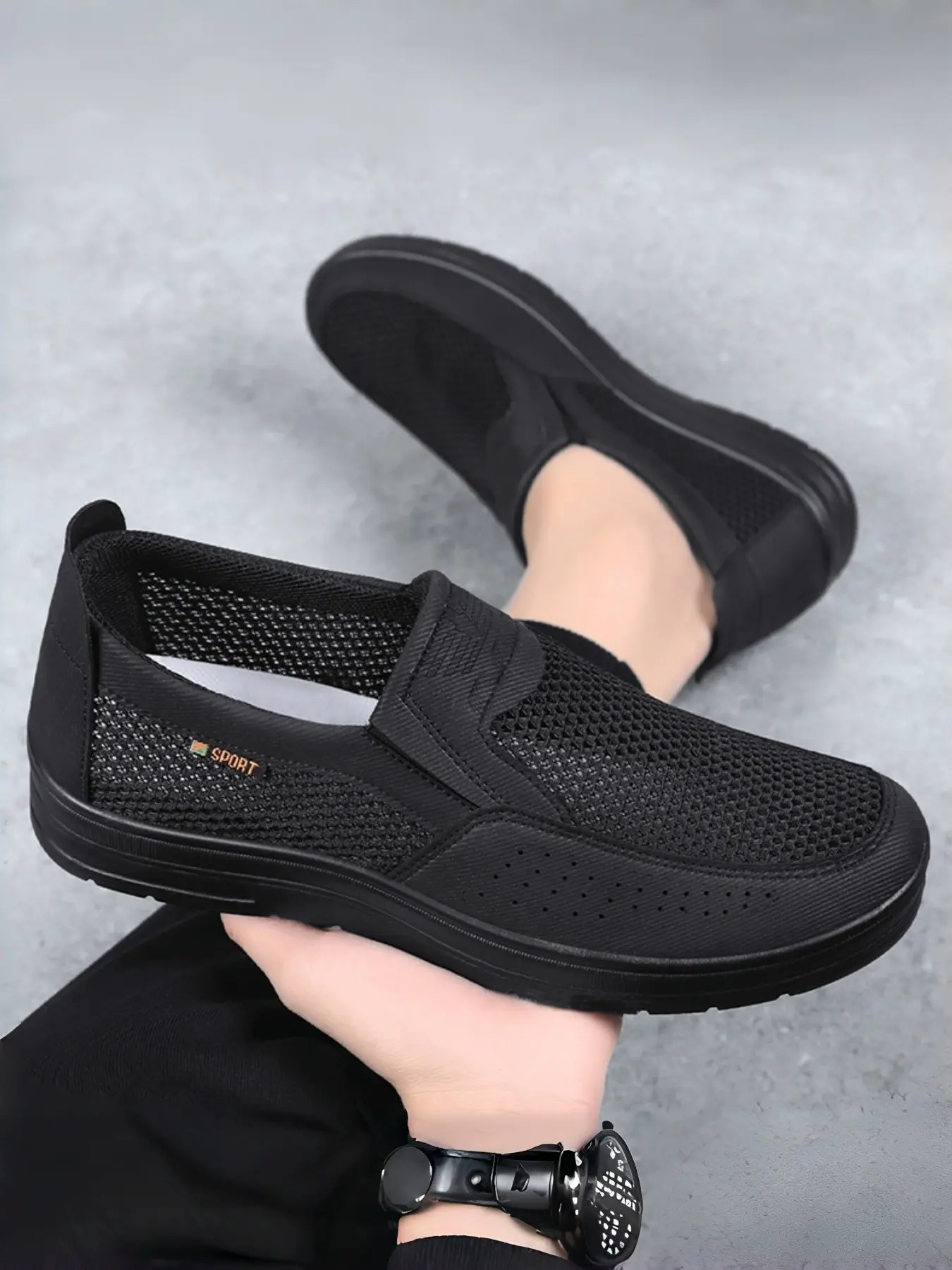 Men's Slip-On Leather Loafers, Casual Walking Shoes, Fashionable Comfortable Footwear, Versatile Daily Wear, Stylish and Practical, Mesh, Breathable, Rubber, Flat, Durable Casual Shoes