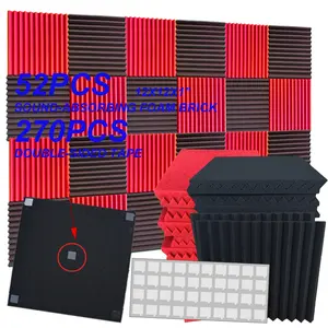 52 pieces of black and red soundproof foam panels are suitable for walls, 1 X 12 X 12 inch (about 30 * 30 * 2.5 cm) soundproof foam panels, high-density sound-absorbing panels, and noise reduction studios