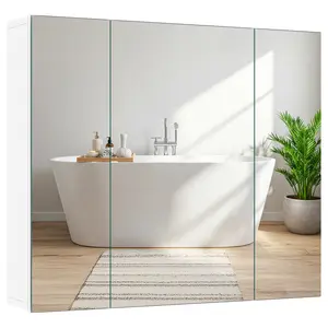 【3 doors】Yaheetech Frameless Mirror Cabinet, Medicine Cabinet with Three Frameless Mirrored Doors, Bathroom Mirror with Storage and Adjustable Shelf, Wall-Mounted Storage Cabinet for Living Room, Laundry Room, Mudroom