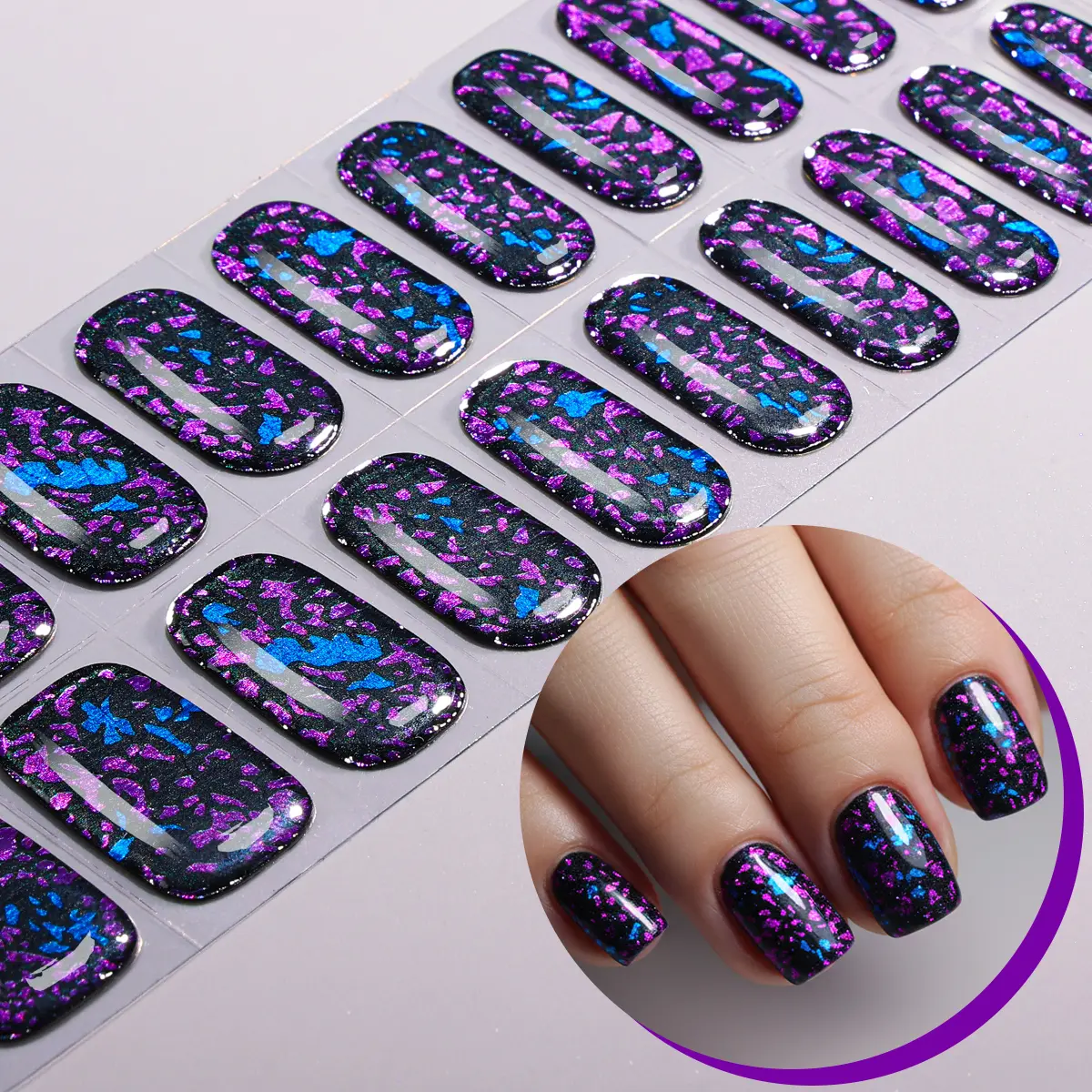 20pcs Glossy Semi-Cured Gel Nail Strips, Stick On Nails, Decorative Nails, Y2K Marble Self-Adhesive Full Set, UV Lamp Required, Easy Apply & Remove, DIY Nail Art Supplies, Nail Art Products for Women & Girls