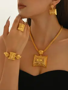 Women's Fashion Vintage Ethnic Jewelry Set, Elegant Jewelry Set, Matching Jewelry Set, Earrings Necklace Bracelet Ring Five-Piece Collection, Unique Design Accessories for Women