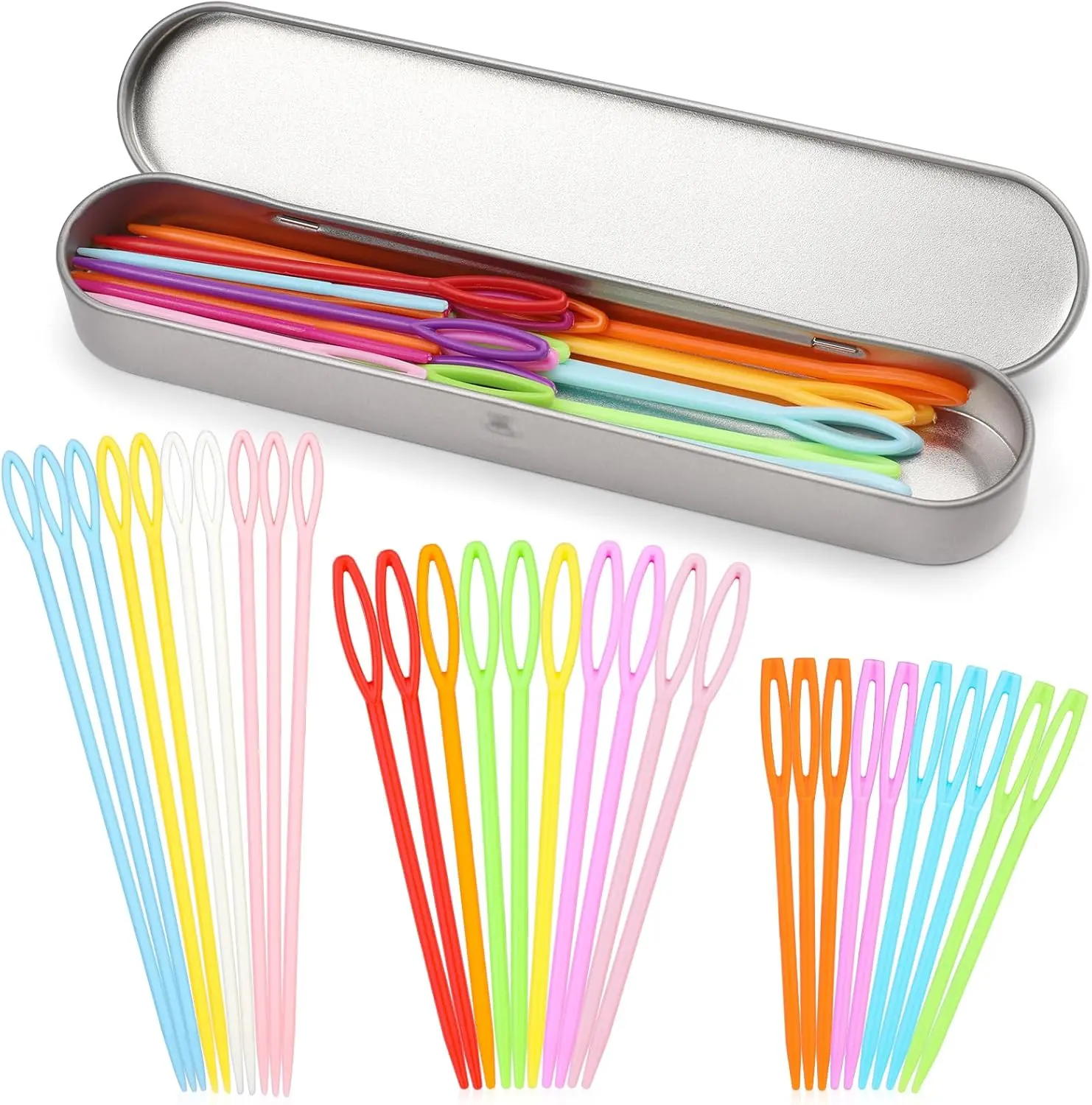 30-Count Synthetic Large Eye Blunt Needles Set - 3 Different Sizes, Durable Plastic, Weaving Storage Box, Easy to Store, Default, for Darning Tapestry, Crocheting, DIY Crafts Knitting Projects