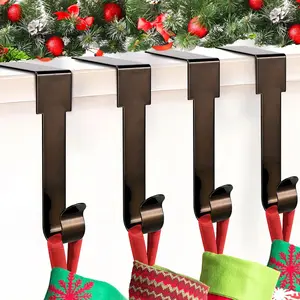 4 Pack Stocking Hangers for Mantel, Non-Skid Stocking Hangers, Lightweight Stocking Hooks for Fireplace Home Party Decor