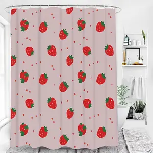 Strawberry Pattern Bathroom Decorations, 1 Set Including Waterproof Shower Curtain & Toilet Lid Cover & Mat & U-shaped Mat, Bathroom Accessories for Home Dormitory Hotel Decor