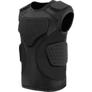 Youth Football Padded Shirt, Chest Rib Protector, Compression Padded Vest with 5-Pad for Sports Paintball Football Baseball Lacrosse