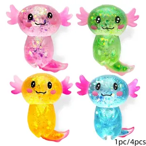 1pc/4pcs Axolotl Squishy Stress Relief Toy, Glitter Fidget Toy, Cute Malt Sugar Axolotl Squishy for Anxiety Relief, Party Favors Squishy Fidget Toys, Sensory Squishy