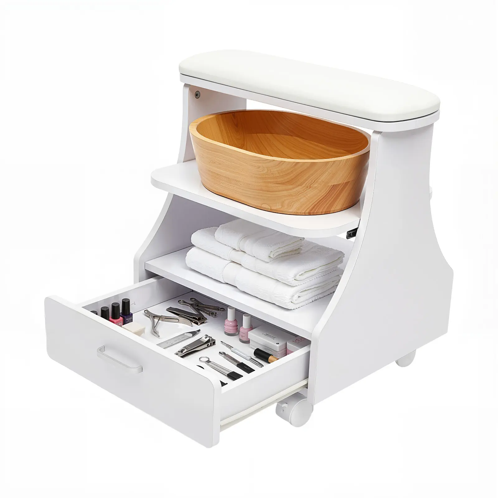3-Tier MDF Rolling Freestanding Utility Cart - 4 Swivel Braked Wheels, 50kg/110lbs Capacity, Minimalist Home Organizer with Drawer, Nail Salon Workstation for Manicure Tools, Storage Rack (Great Gift Option), Three-Tier Utility Carts